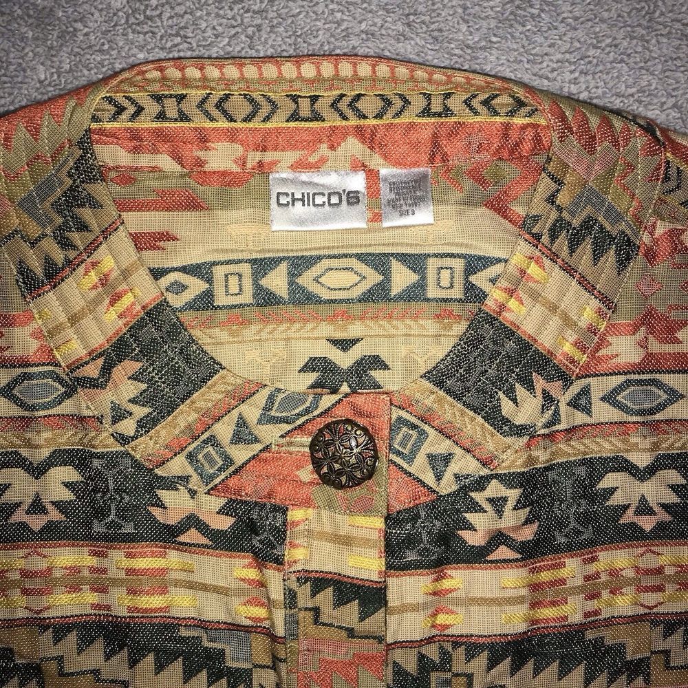 Chico's Womens Mayan Sunset Cebia‎ Jacket Southwestern Aztec Blazer Size 3 - Picture 3 of 12